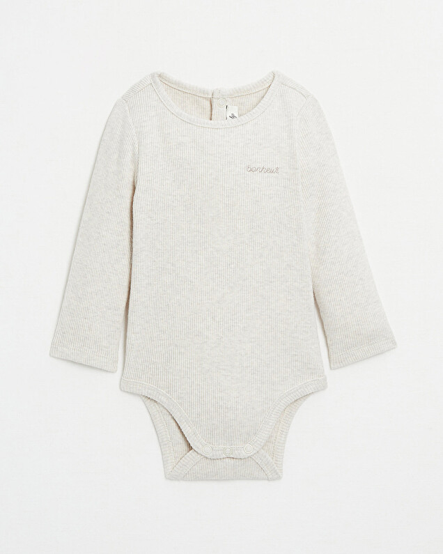 Ribbed long-sleeved bodysuit Mottled beige colour  Natalys