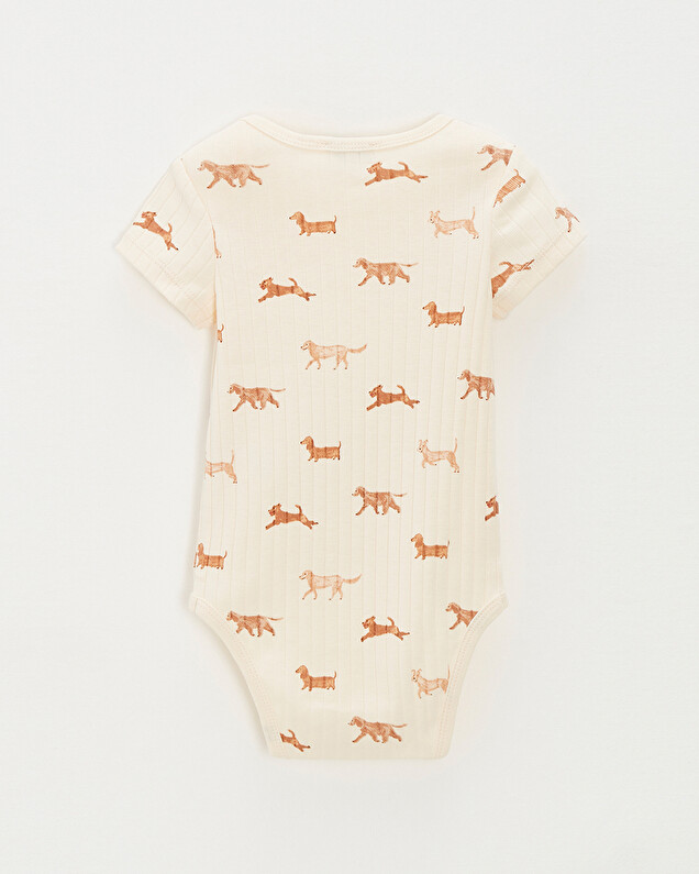 Short-sleeved ribbed bodysuit Dog print  Natalys