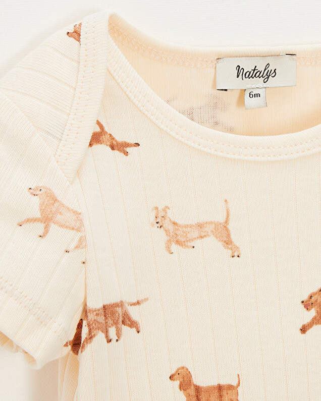 Short-sleeved ribbed bodysuit Dog print  Natalys