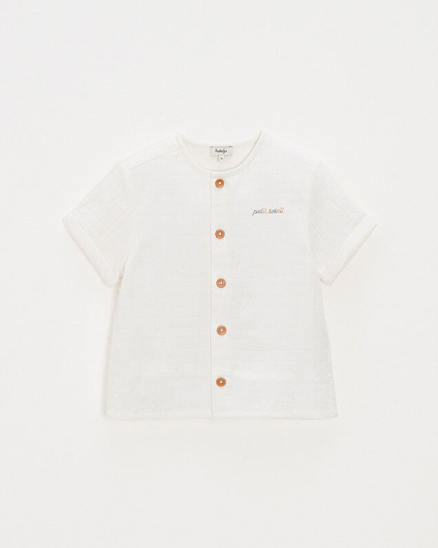 Kid's embroidered short-sleeved shirt Off-white colour  Natalys