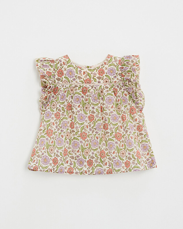 Kid's floral print blouse Lurex stripes  Natalys