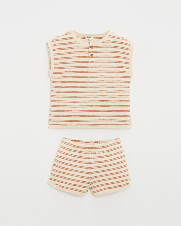Kid's 2-piece terrycloth pyjamas Ecru coloured stripes  Natalys