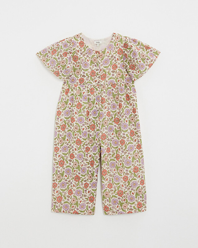 Kid's floral print jumpsuit Lurex stripes  Natalys