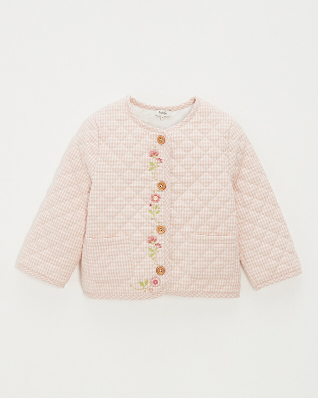 Kid's embroidered gingham jacket Vichy chalk colour  Natalys
