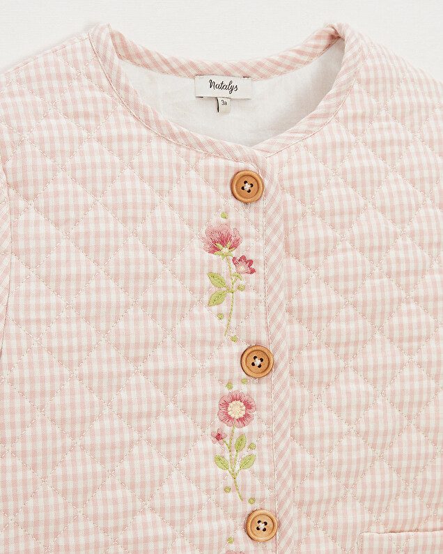 Kid's embroidered gingham jacket Vichy chalk colour  Natalys