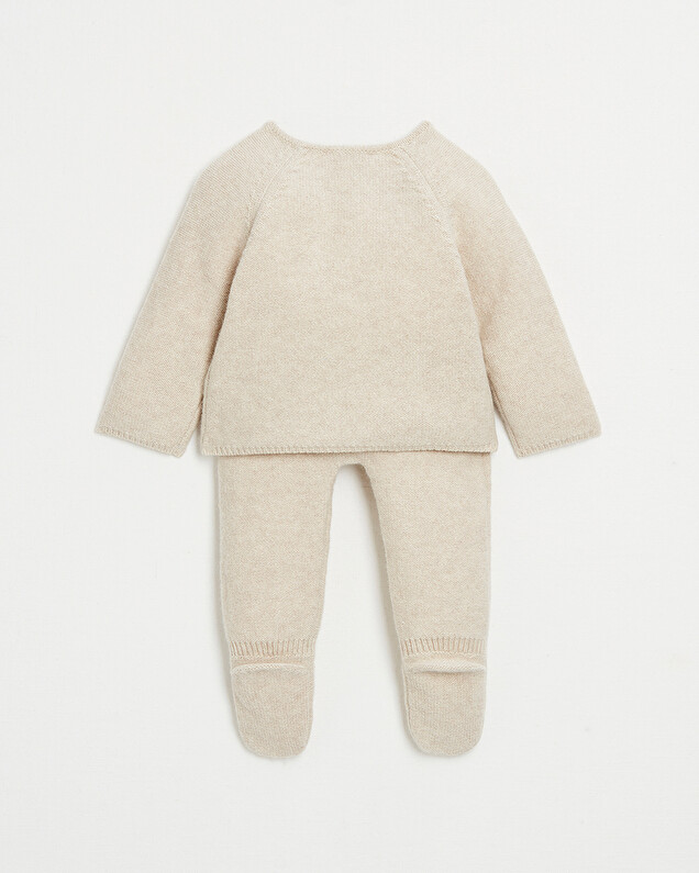 Merino wool knitted set Mottled beige colour  Natalys