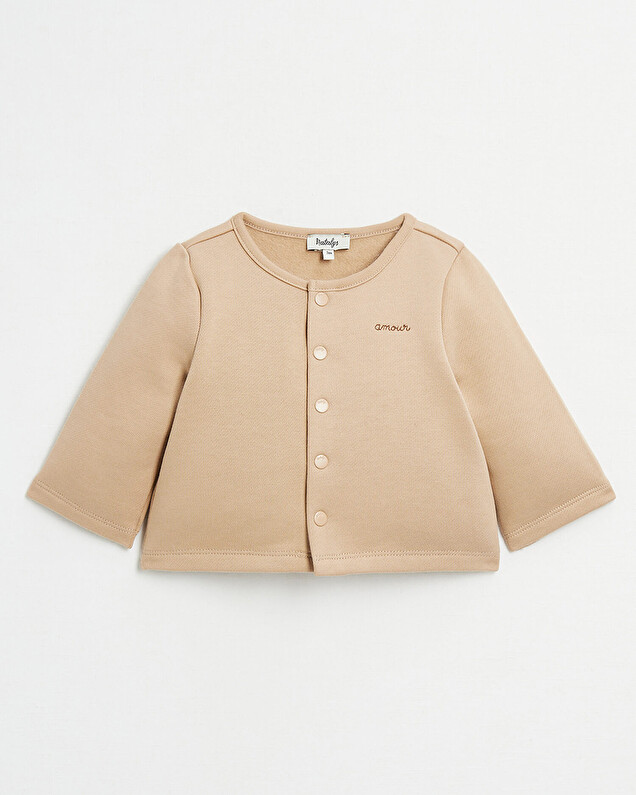 Love embroidered fleece cardigan Camel colour  Natalys