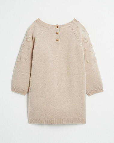 Embroidered Merino wool dress Mottled beige colour  Natalys