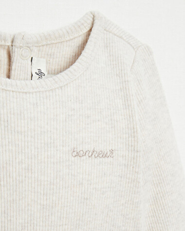 Ribbed long-sleeved bodysuit Mottled beige colour  Natalys