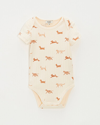 Short-sleeved ribbed bodysuit Dog print  Natalys