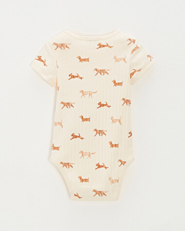 Short-sleeved ribbed bodysuit Dog print  Natalys