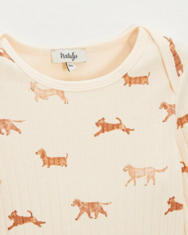 Short-sleeved ribbed bodysuit Dog print  Natalys