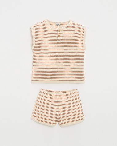 Kid's 2-piece terrycloth pyjamas Ecru coloured stripes  Natalys