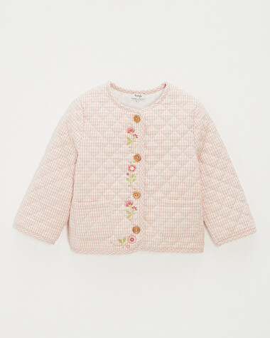 Kid's embroidered gingham jacket Vichy chalk colour  Natalys