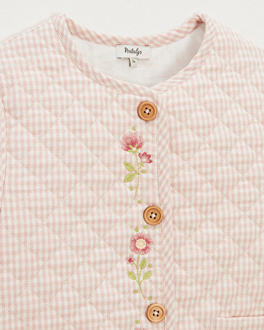 Kid's embroidered gingham jacket Vichy chalk colour  Natalys