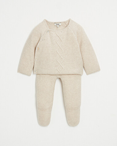 Merino wool knitted set Mottled beige colour  Natalys