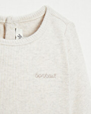 Ribbed long-sleeved bodysuit Mottled beige colour  Natalys