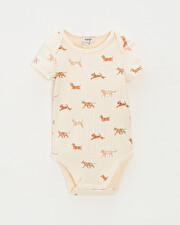 Short-sleeved ribbed bodysuit Dog print  Natalys