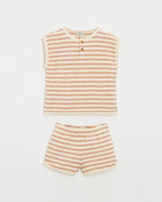 Kid's 2-piece terrycloth pyjamas Ecru coloured stripes  Natalys