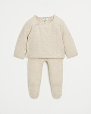 Merino wool knitted set Mottled beige colour  Natalys