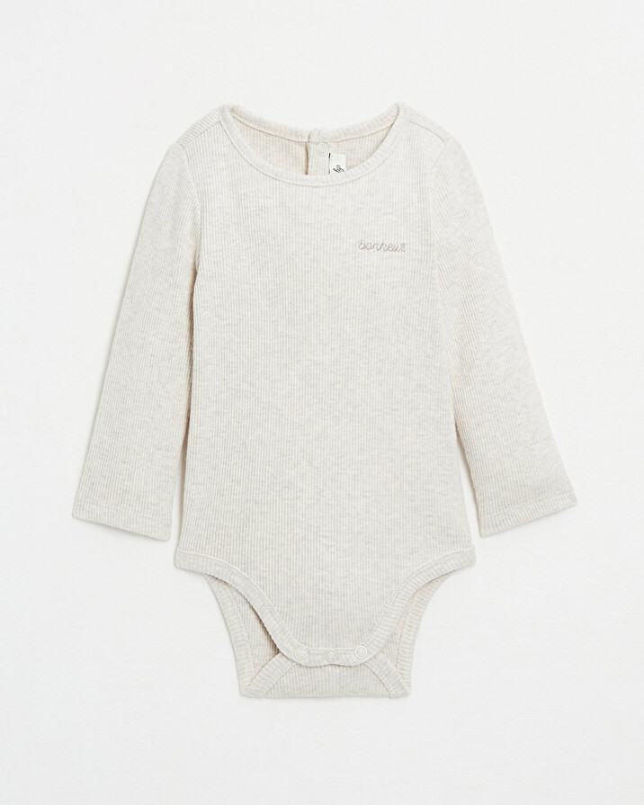 Ribbed long-sleeved bodysuit Mottled beige colour  Natalys