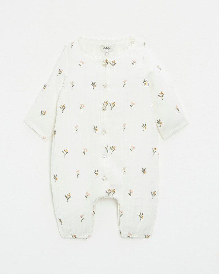 Embroidered cotton gauze jumpsuit Embroidered flowers Natalys