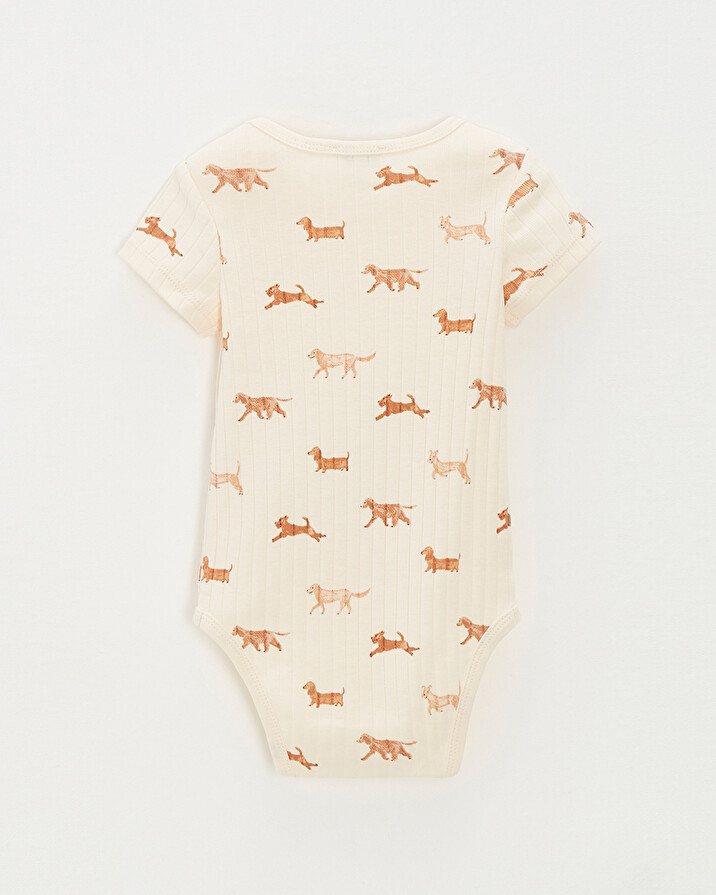 Short-sleeved ribbed bodysuit Dog print  Natalys