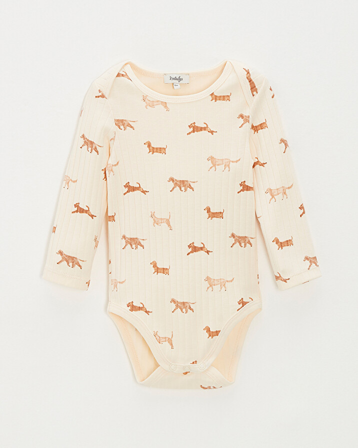 Short-sleeved ribbed bodysuit Dog print  Natalys