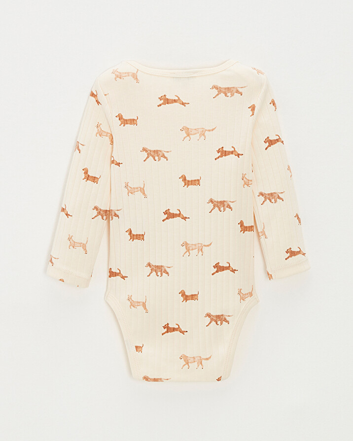 Short-sleeved ribbed bodysuit Dog print  Natalys