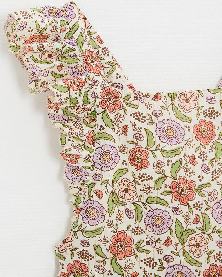 Kid's floral print dress Lurex stripes  Natalys