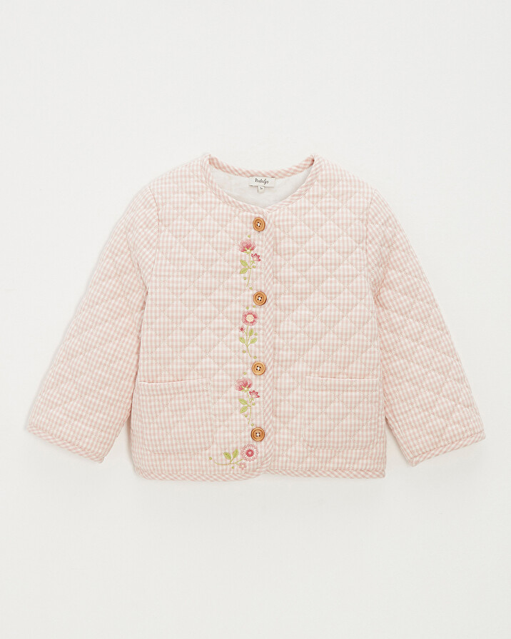 Kid's embroidered gingham jacket Vichy chalk colour Natalys