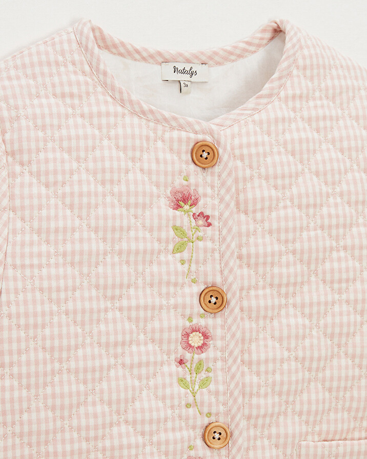 Kid's embroidered gingham jacket Vichy chalk colour Natalys