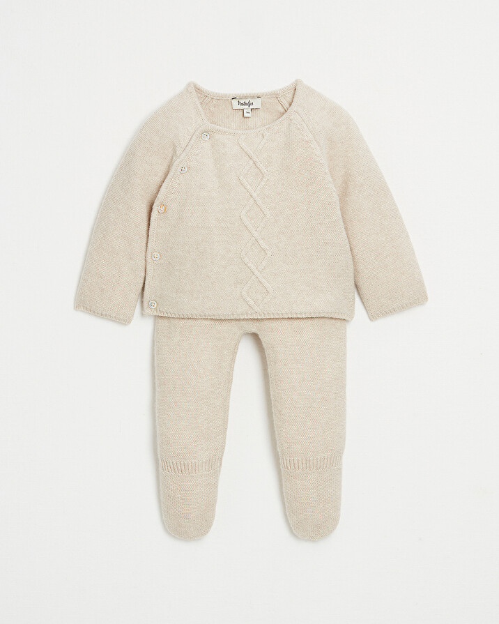 Merino wool knitted set Mottled beige colour  Natalys