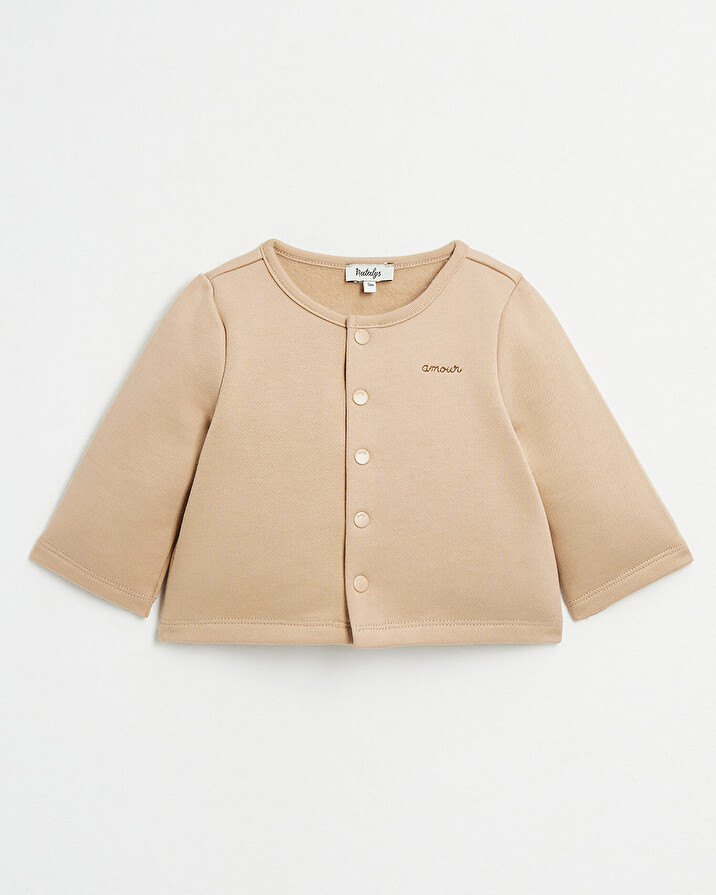 Love embroidered fleece cardigan Camel colour  Natalys
