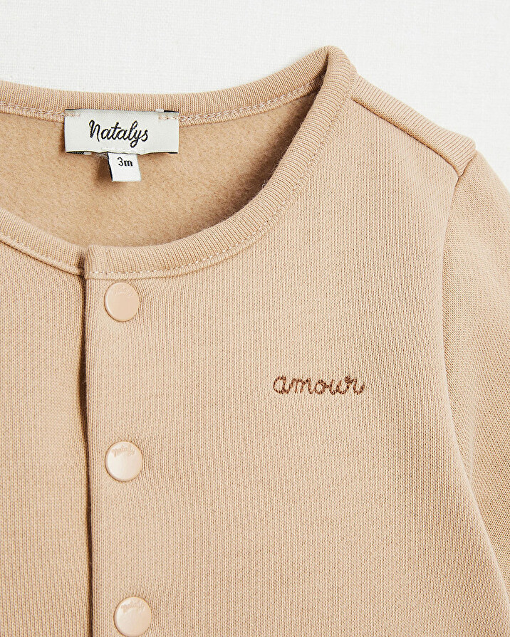 Love embroidered fleece cardigan Camel colour  Natalys