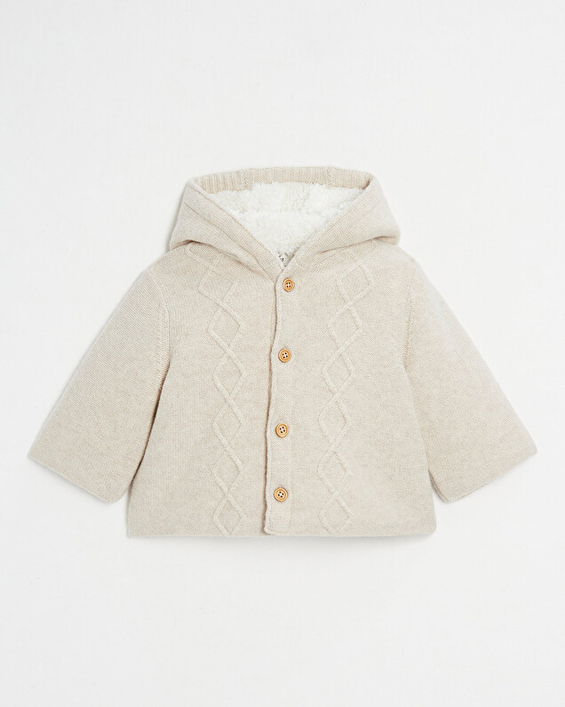 Hooded knitted jacket Mottled beige colour  Natalys