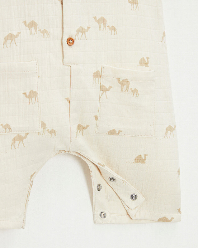 Cotton gauze jumpsuit Camel print  Natalys