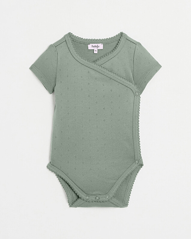 Fancy openwork crossed bodysuit Grey-green colour  Natalys