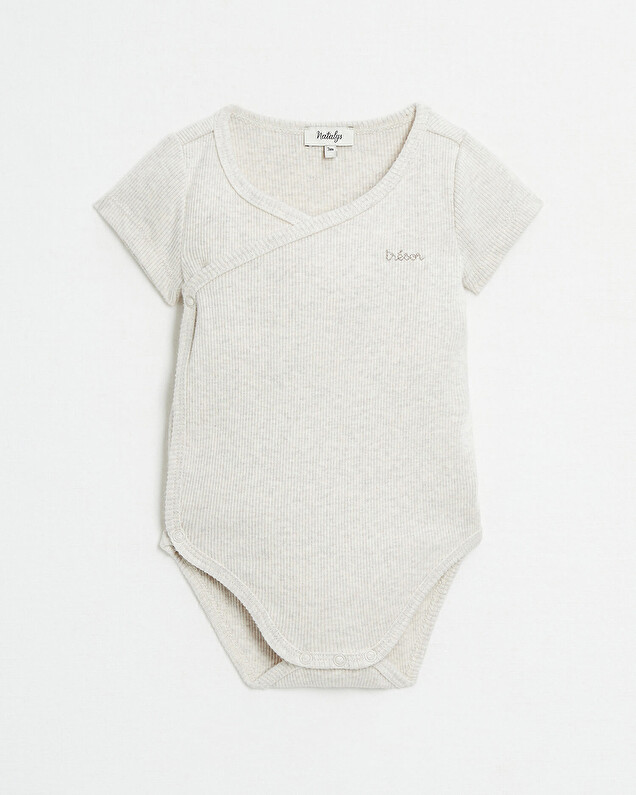 Crossed short-sleeved bodysuit Mottled beige colour  Natalys