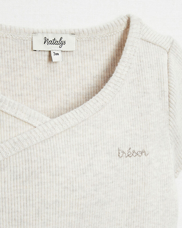 Crossed short-sleeved bodysuit Mottled beige colour  Natalys