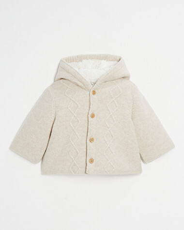 Hooded knitted jacket Mottled beige colour  Natalys