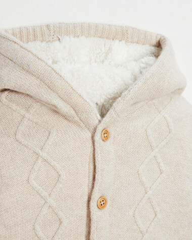 Hooded knitted jacket Mottled beige colour  Natalys