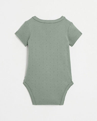 Fancy openwork crossed bodysuit Grey-green colour  Natalys