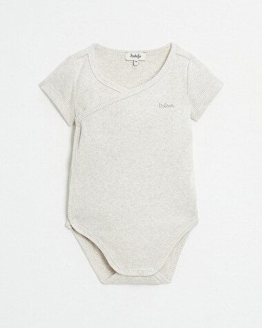 Crossed short-sleeved bodysuit Mottled beige colour  Natalys