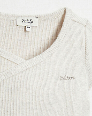Crossed short-sleeved bodysuit Mottled beige colour  Natalys