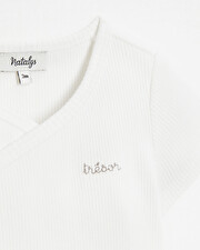 Crossed short-sleeved bodysuit Off-white colour  Natalys
