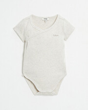 Crossed short-sleeved bodysuit Mottled beige colour  Natalys