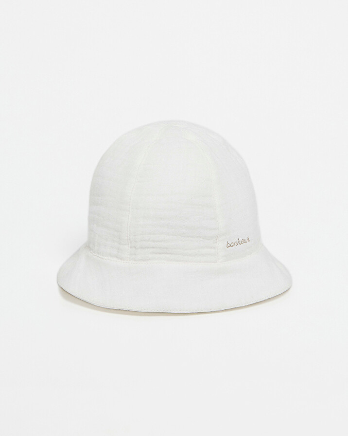 Embroidered cotton gauze hat Off-white colour  Natalys