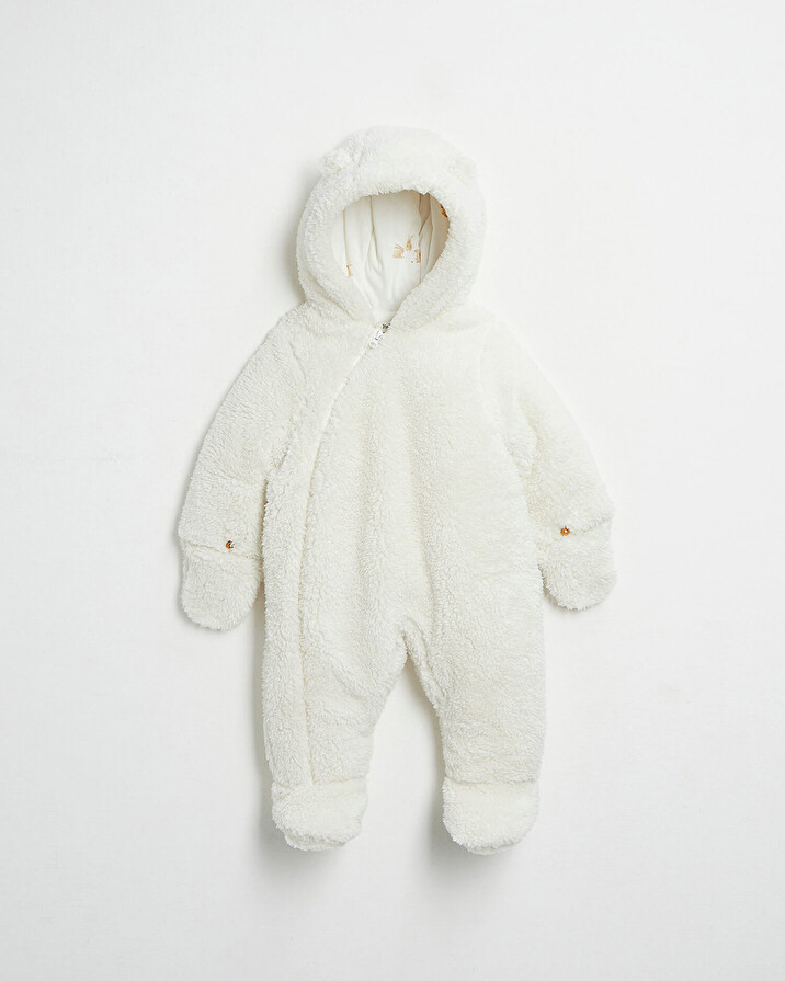 Faux fur overalls suit Off-white colour Natalys