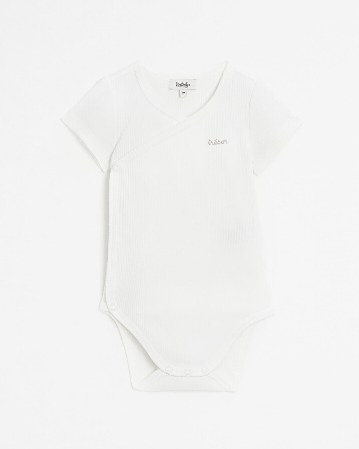 Crossed short-sleeved bodysuit Off-white colour  Natalys
